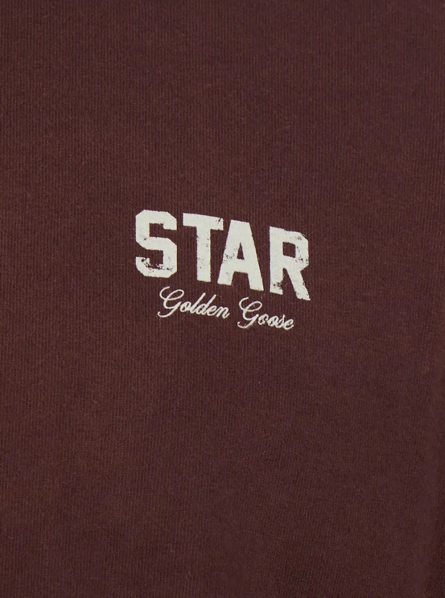 Tricou Bordeaux Crew Neck T-Shirt with Logo Lettering on the Front in Cotton for Men - Img 3