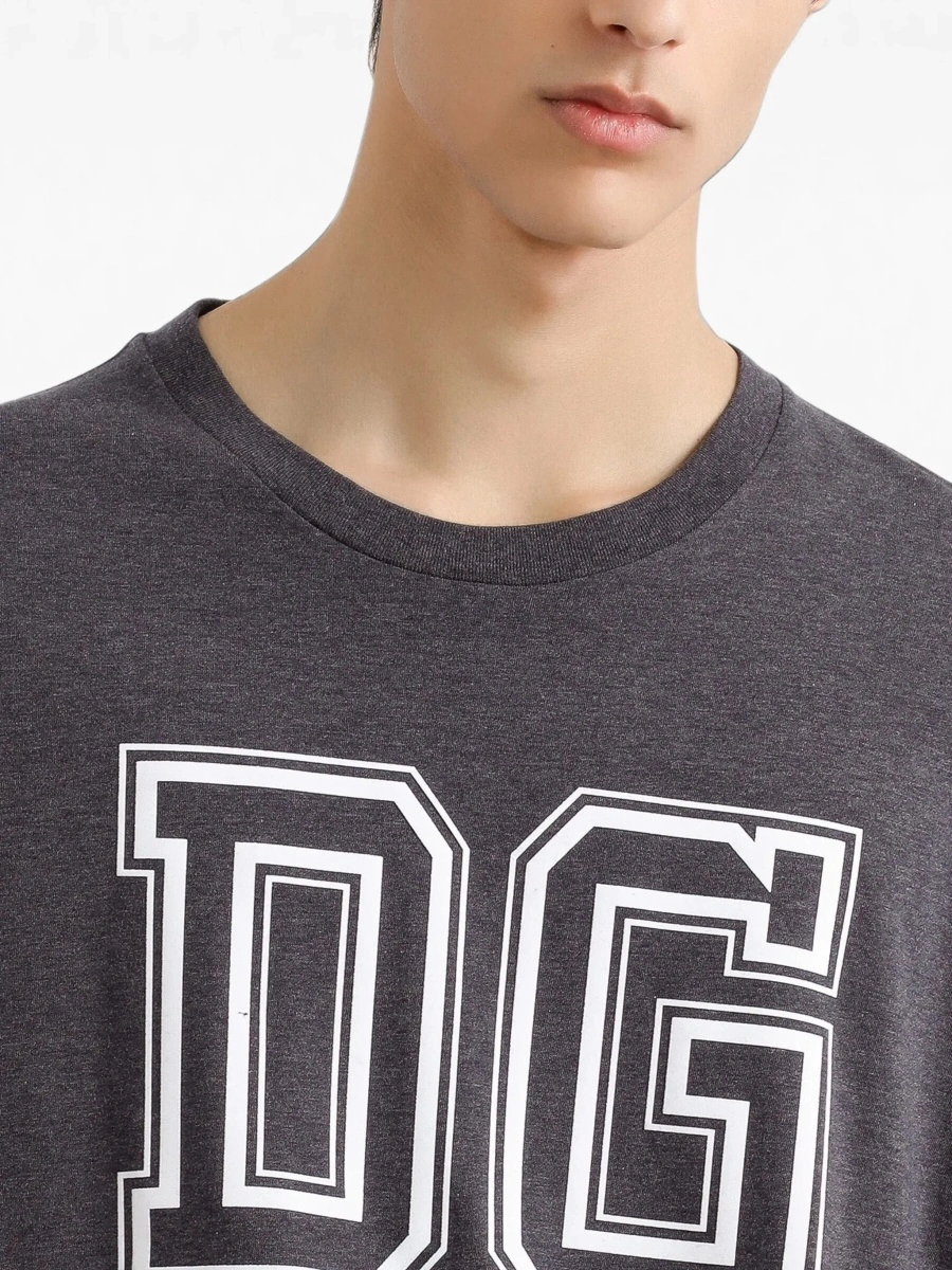 Tricou Grey Crewneck T-Shirt with Logo Print on the Front in Cotton Man - Img 7