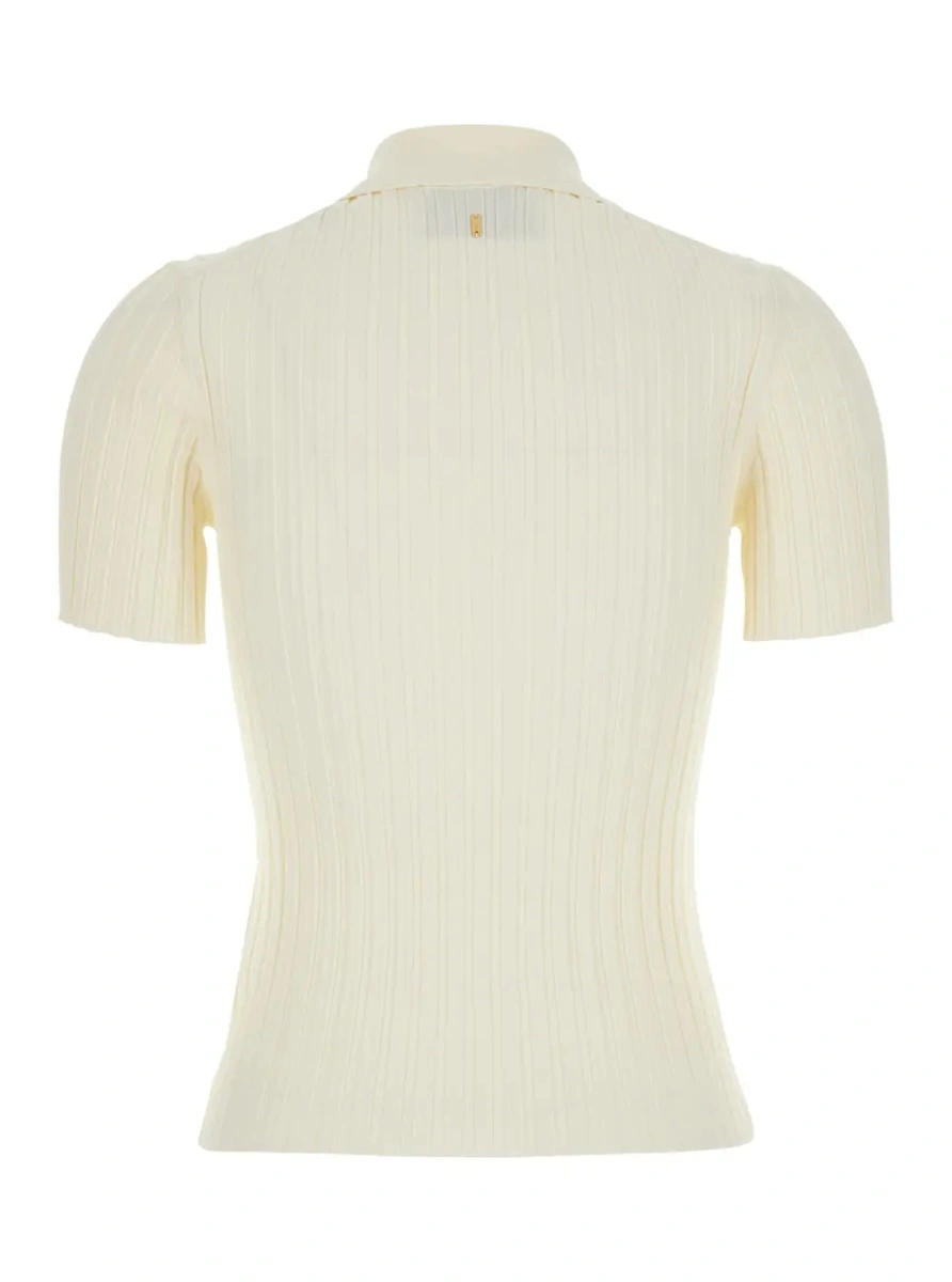 Tricou polo AMI Paris alb din vascoza - Img 2