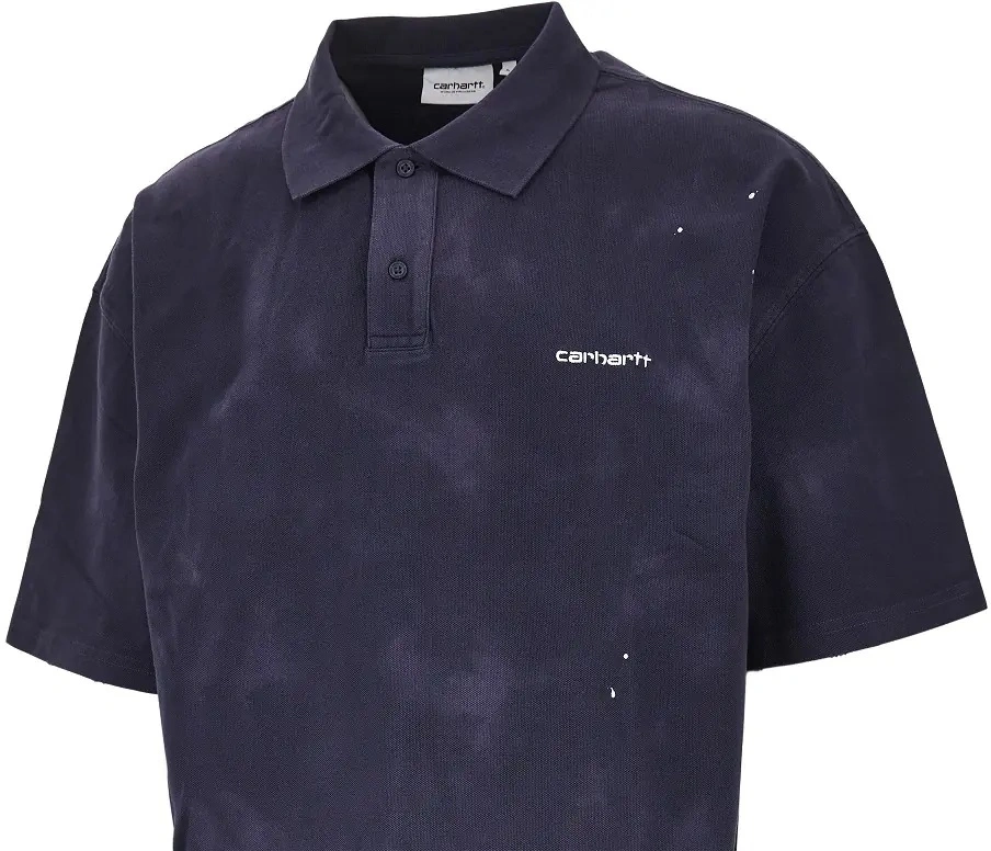Tricou polo Carhartt albastru din piquet - Img 2