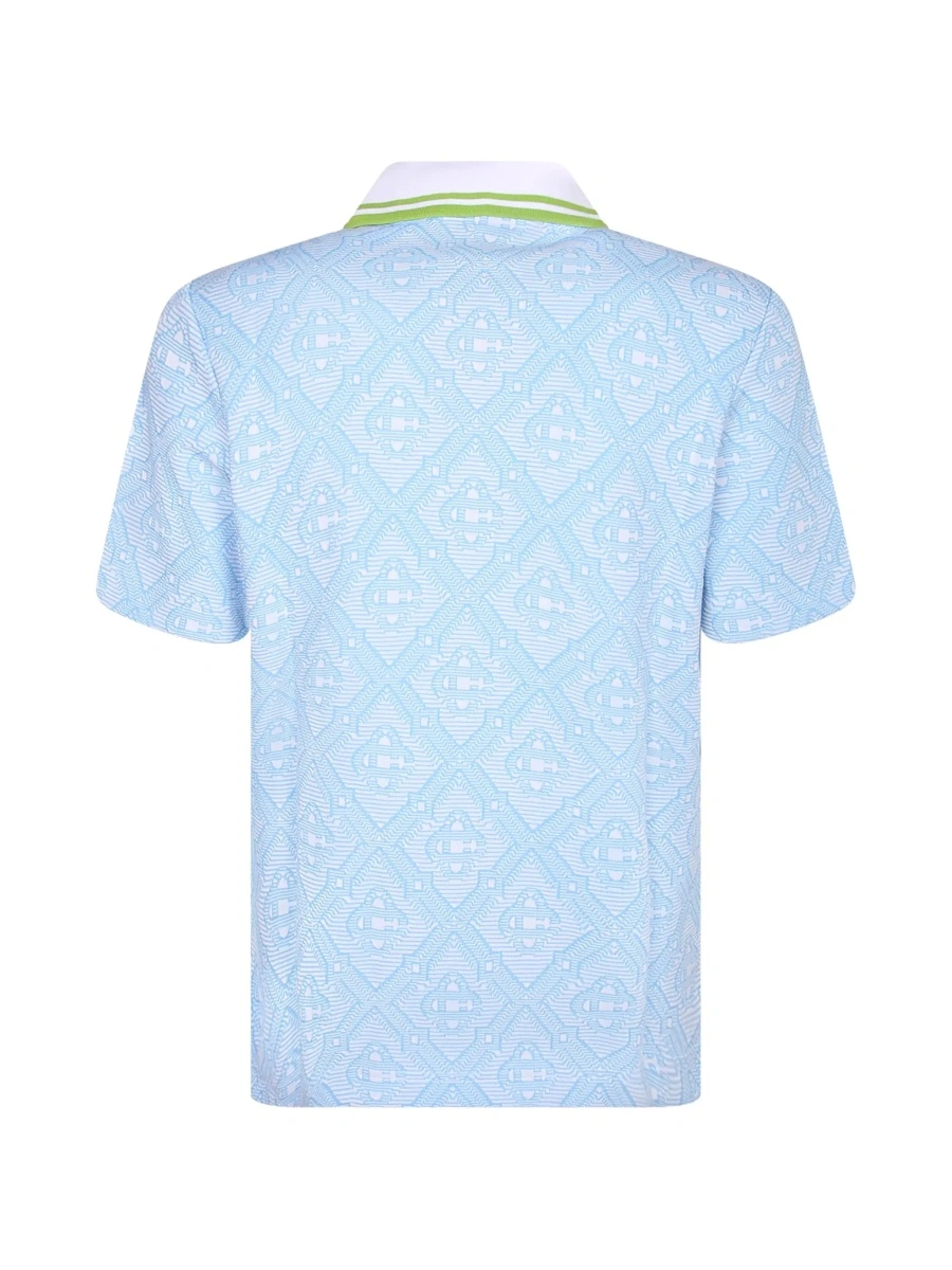 Tricou Polo Light Blue Polo Shirt with Classic Bicolor Collar and All-Over Embroidery in Cotton Blend Man - Img 4