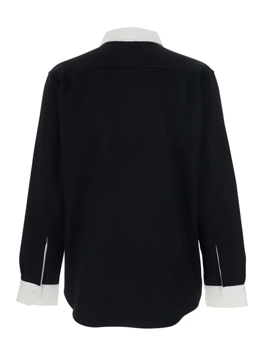 Tricou Polo Long Sleeve Polo with Triomphe Embroidery on the Front in Black Wool for Men - Img 2