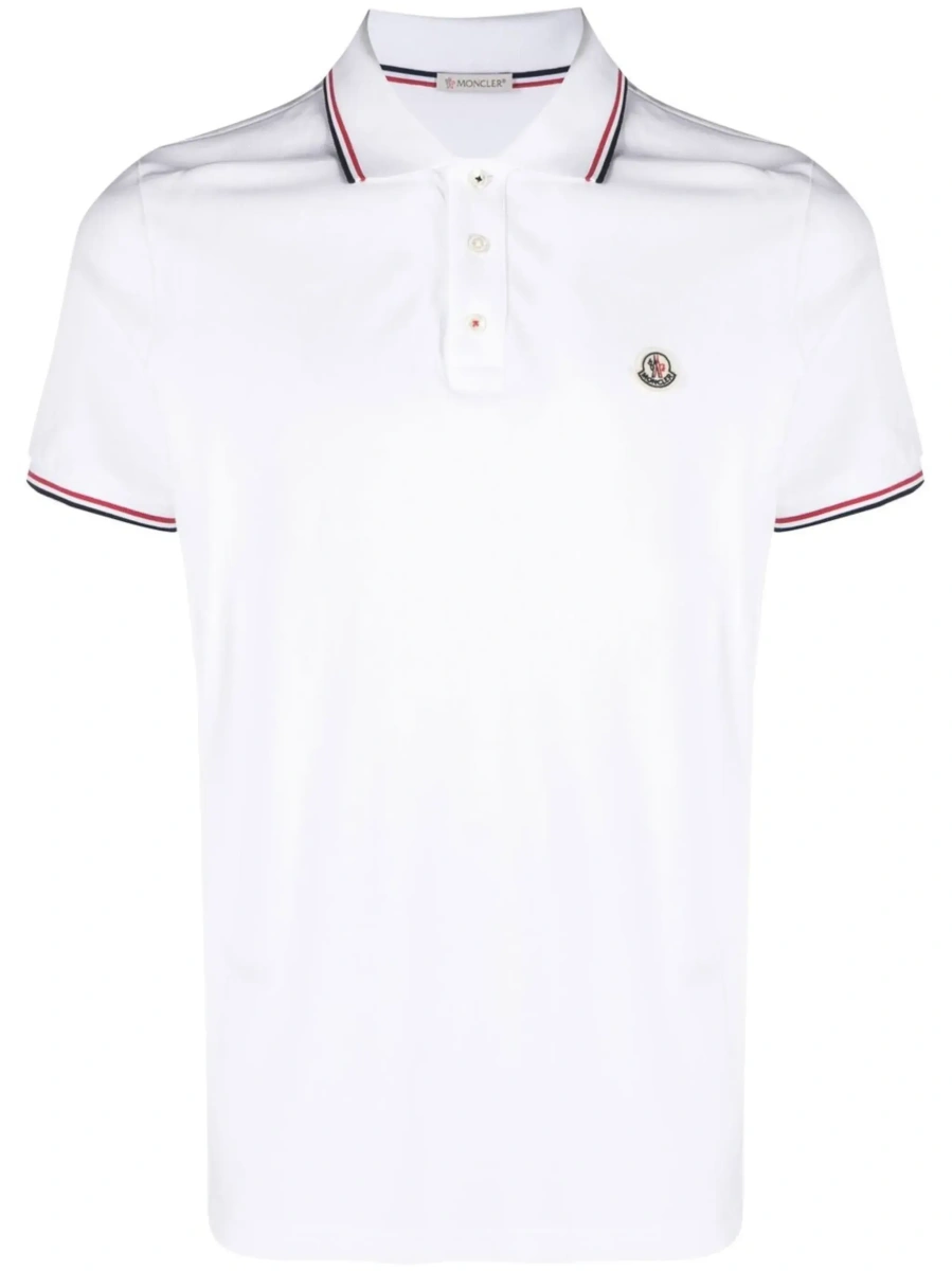 Tricou polo Moncler alb din bumbac cu logo brodat - Img 8