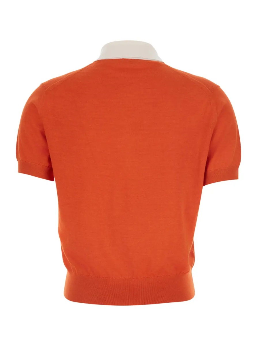 Tricou Polo POLO SWEATER Orange with Ribbed Collar in Cotton Blend for Men - Img 2
