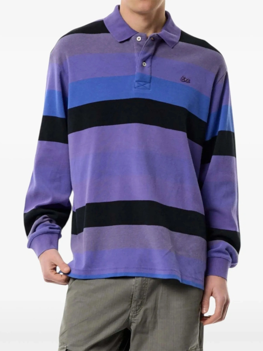 Tricou Polo UNISEX STRIPED RUGBY LONGSLEEVE KNIT with long sleeves and polo collar in Light blue Unisex - Img 4