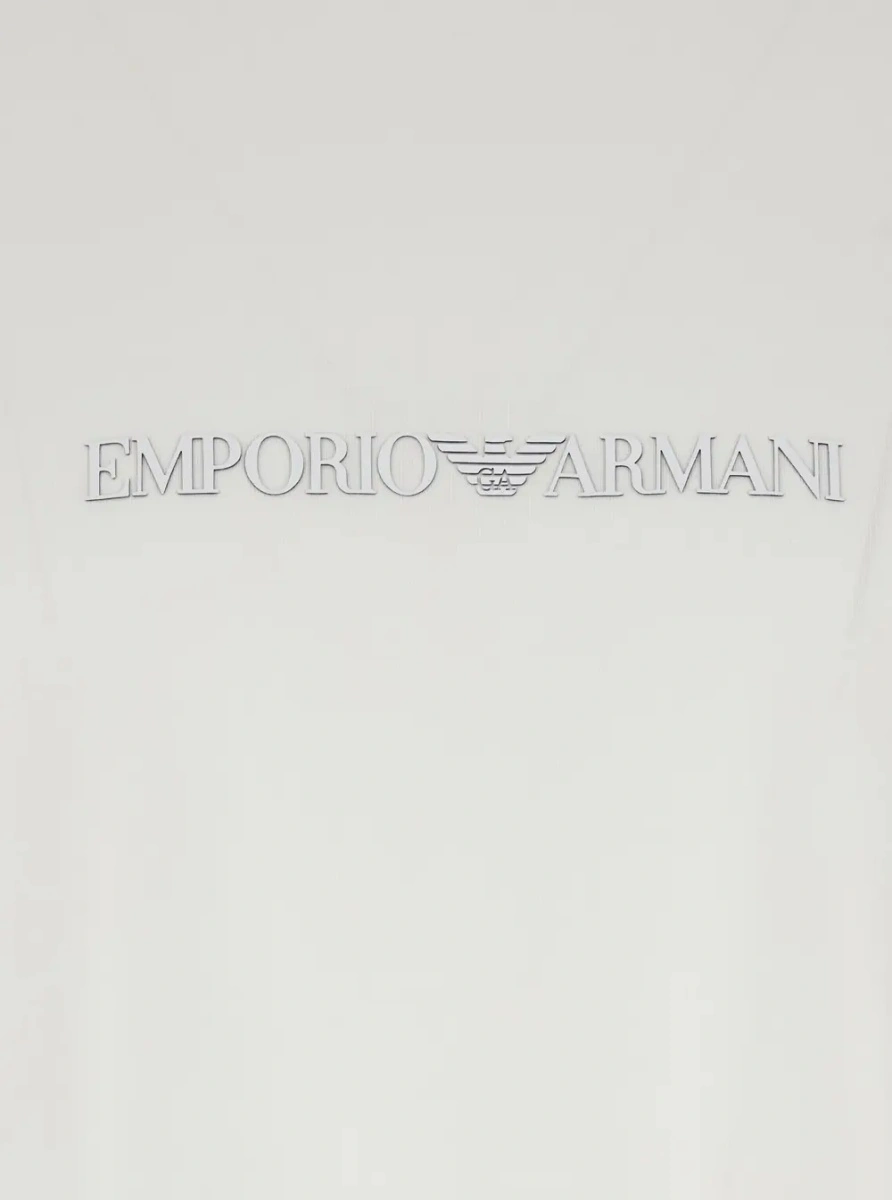 Tricou White Crew Neck T-Shirt with logo lettering in Cotton for Men - Img 3
