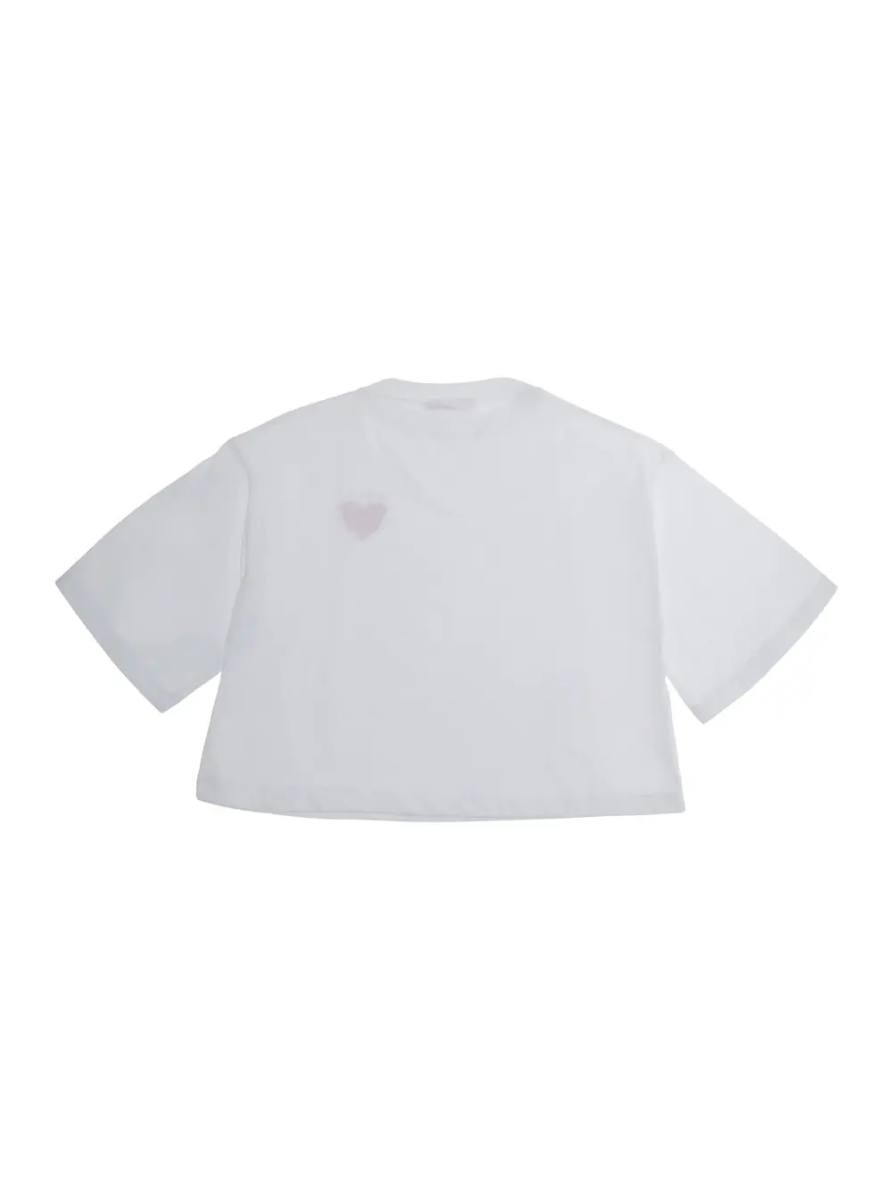Tricou White Crew neck T-shirt with logo on the front in cotton Girl - Img 2