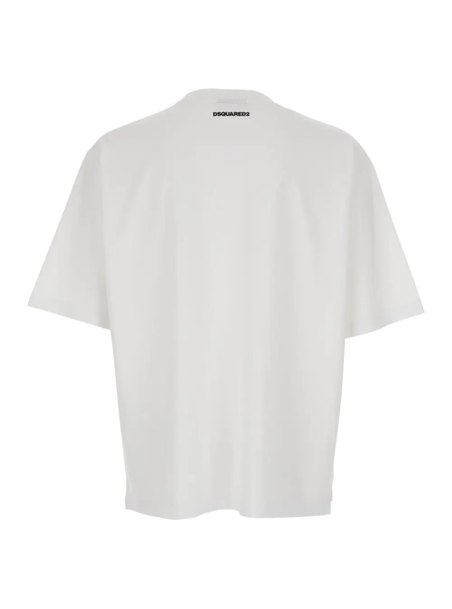 Tricou White Crew neck T-shirt with maxi logo on the front in cotton for men - Img 2