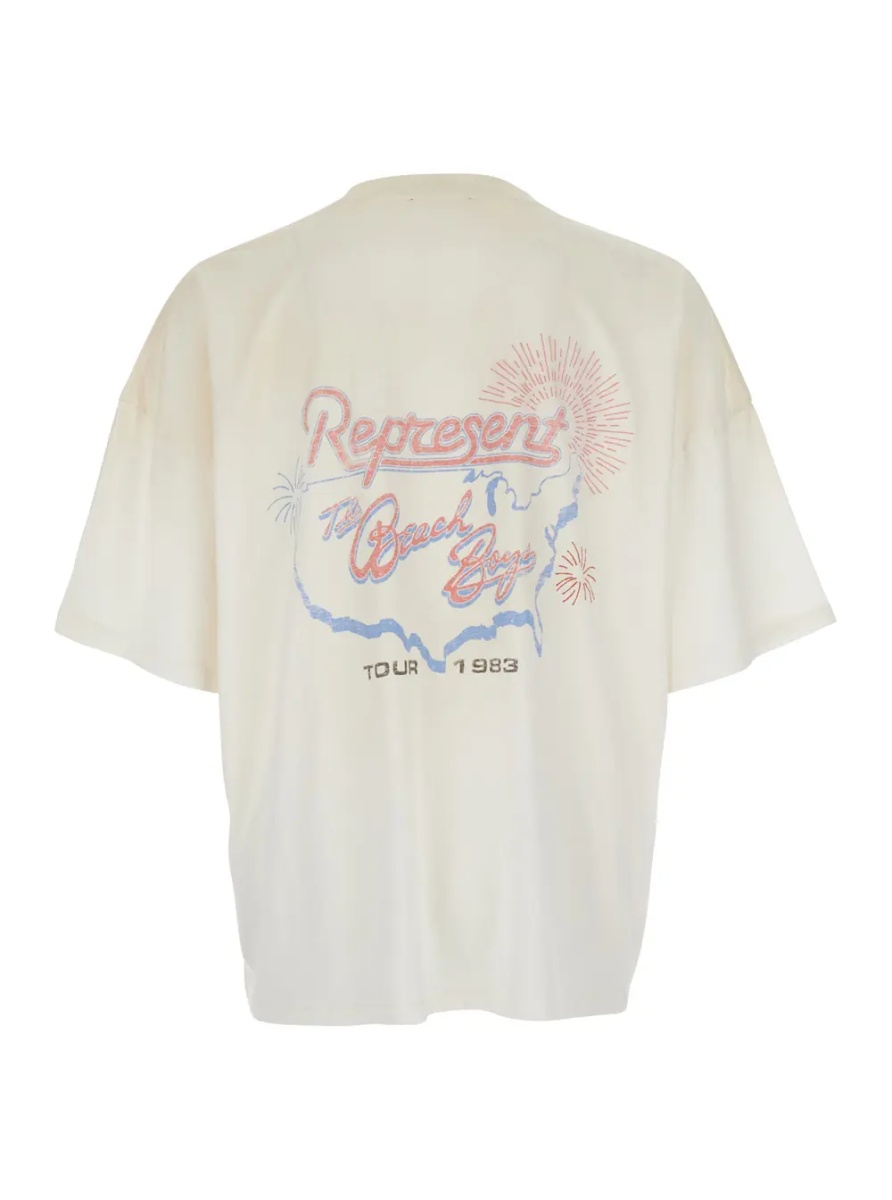 Tricou White Crew Neck T-Shirt with Maxi Print on Front and Back in Cotton for Men - Img 2