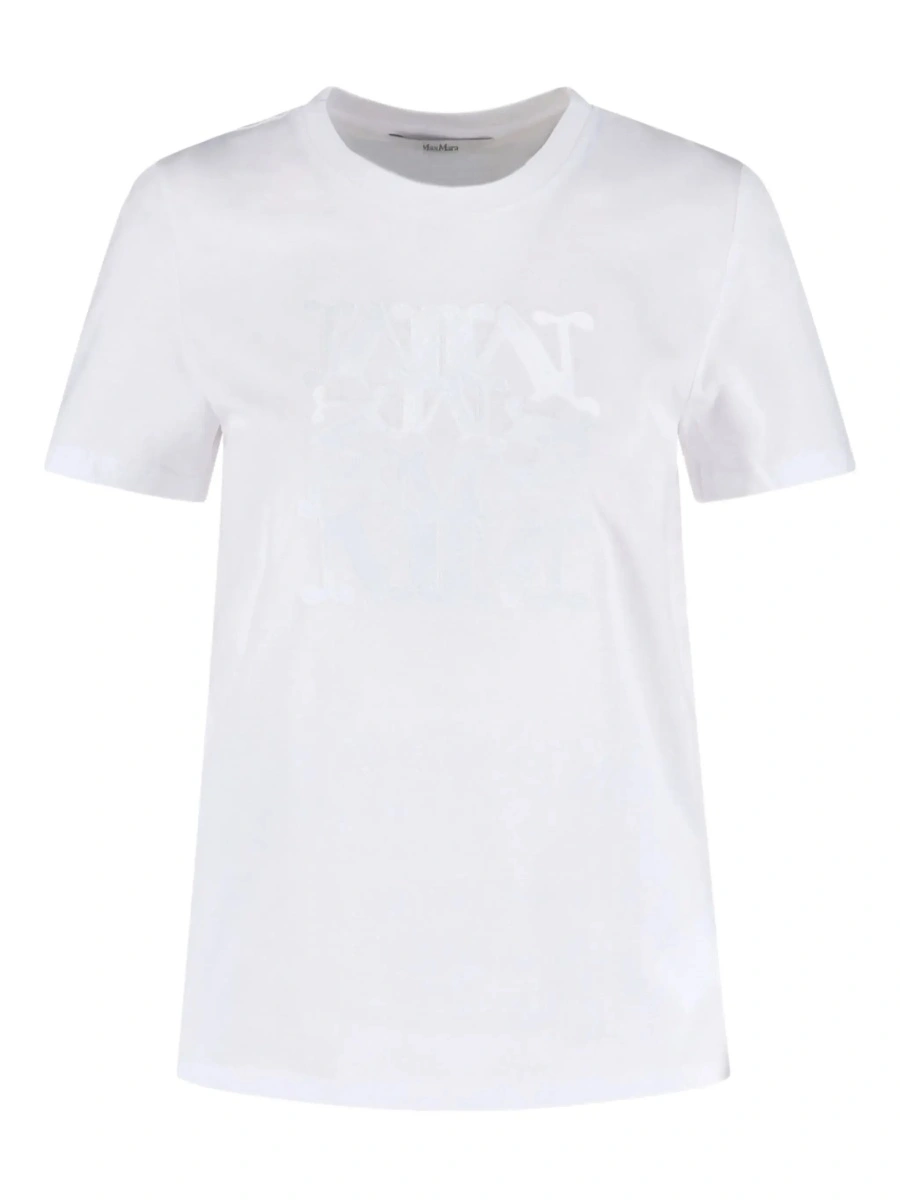 Tricou White Crewneck T-Shirt with Tonal Logo on the Front in Cotton Woman - Img 6