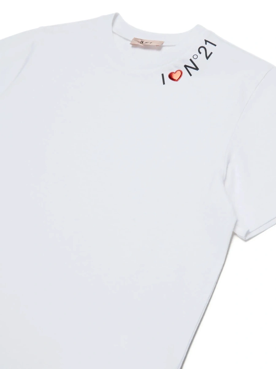 Tricou White Round neck T-shirt with logo on the front in Cotton Girl - Img 5