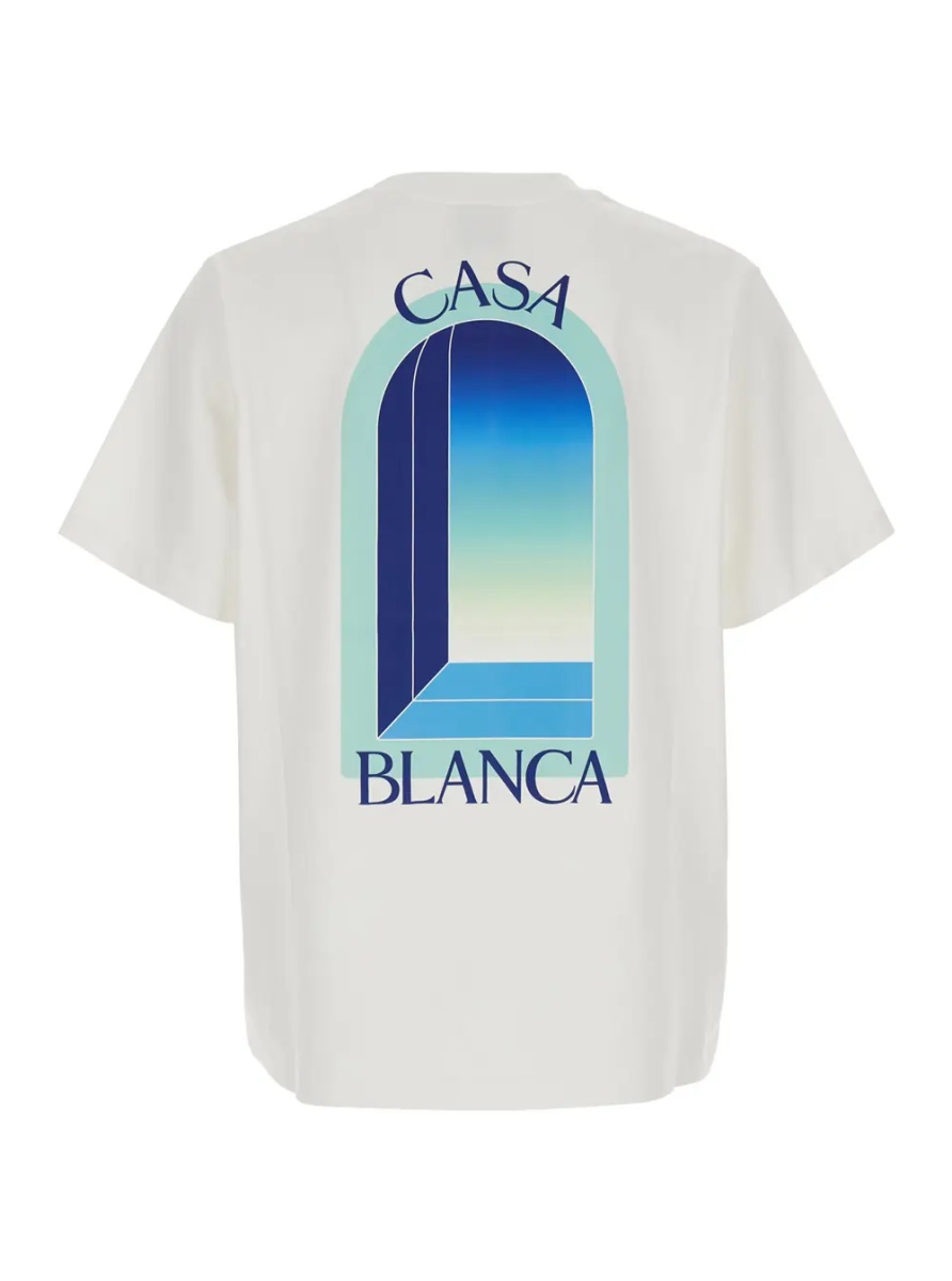 Tricou white T-shirt with logo print on the front and back in cotton for Men - Img 2