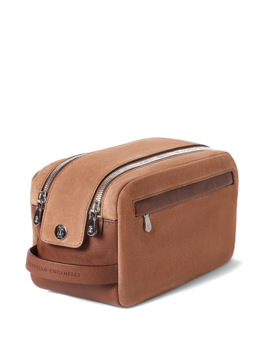 Accesorii de voiaj Brunello Cucinelli maro din piele si piele intoarsa - Img 4
