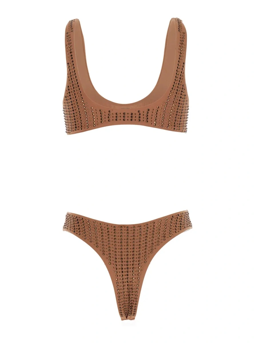 Bikini Brown 'Sbambato' Bikini with Stud Decoration in Tech Fabric - Img 2
