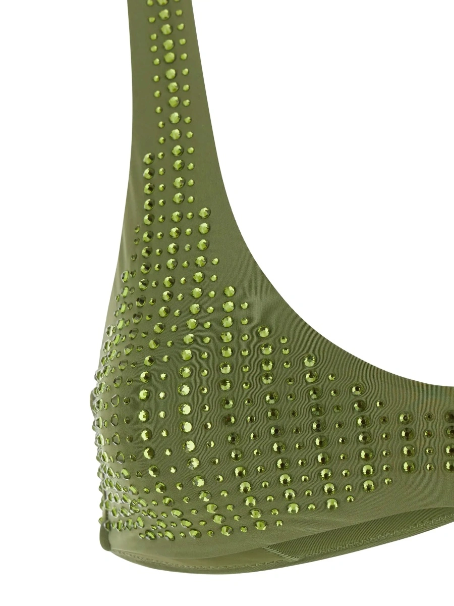 Bikini High-Cut 'Green' Bikini with Brazilian Cut Brief and All-Over Sequin Stripe Decoration in Stretch Tech Fabric for Women - Img 5