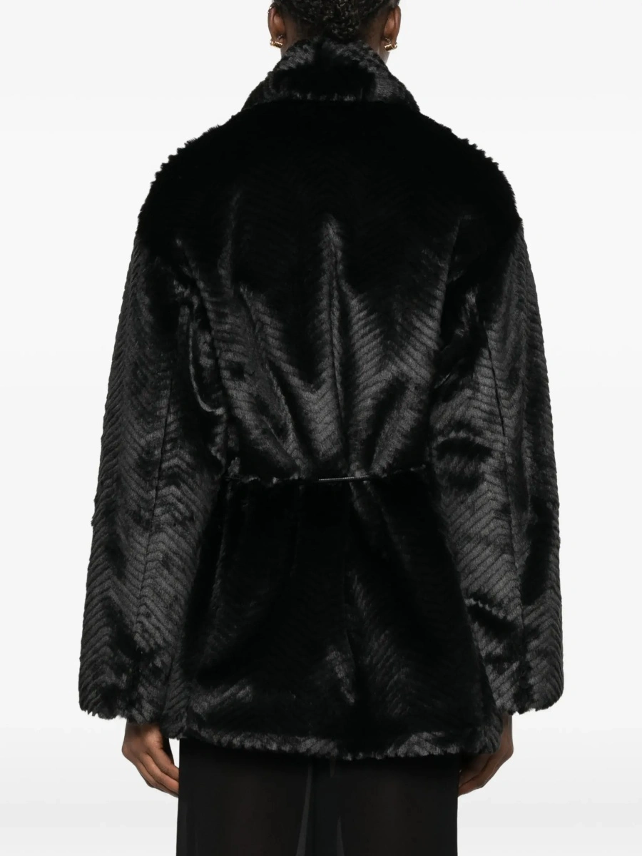 Blanuri Black shearling jacket with front belt in eco fur for women - Img 6
