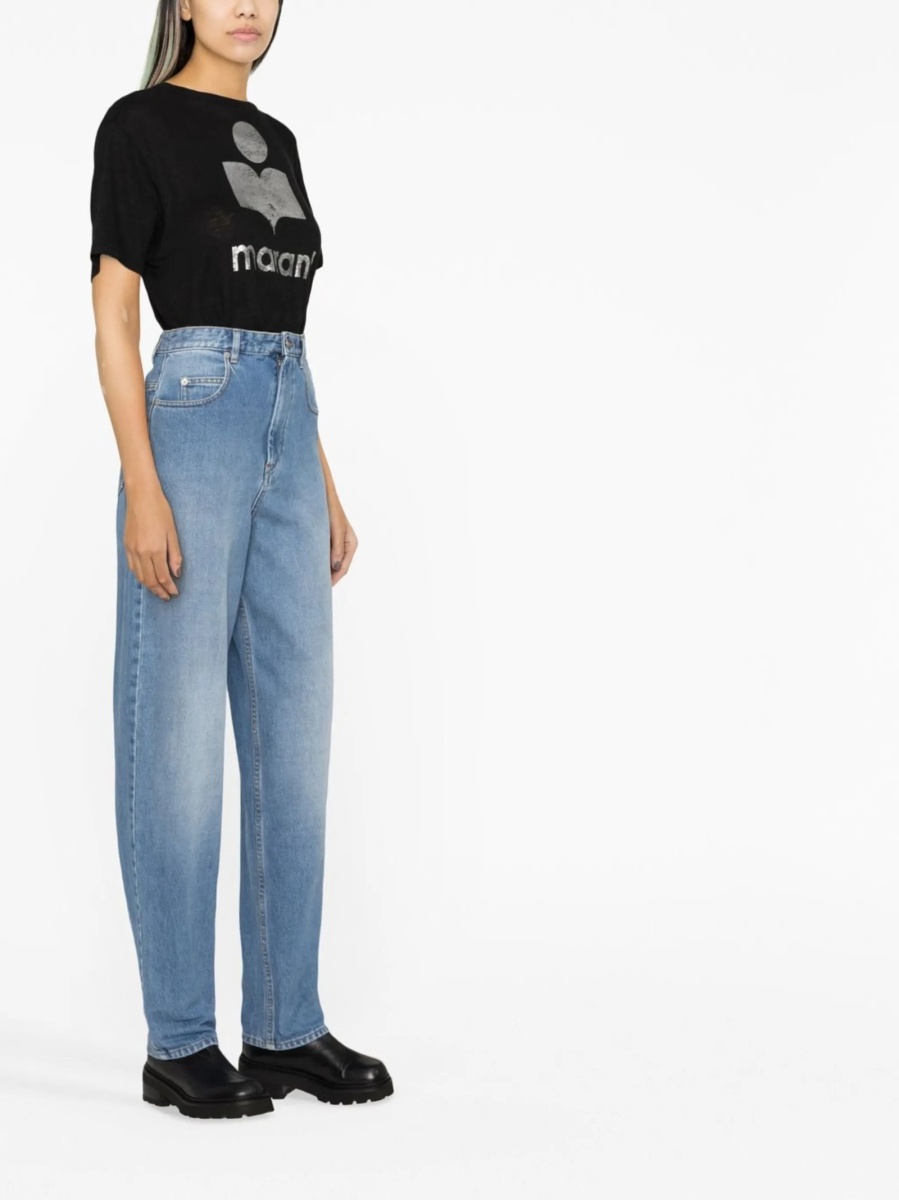 Blugi boyfriend ISABEL MARANT ETOILE albastri din bumbac - Img 3