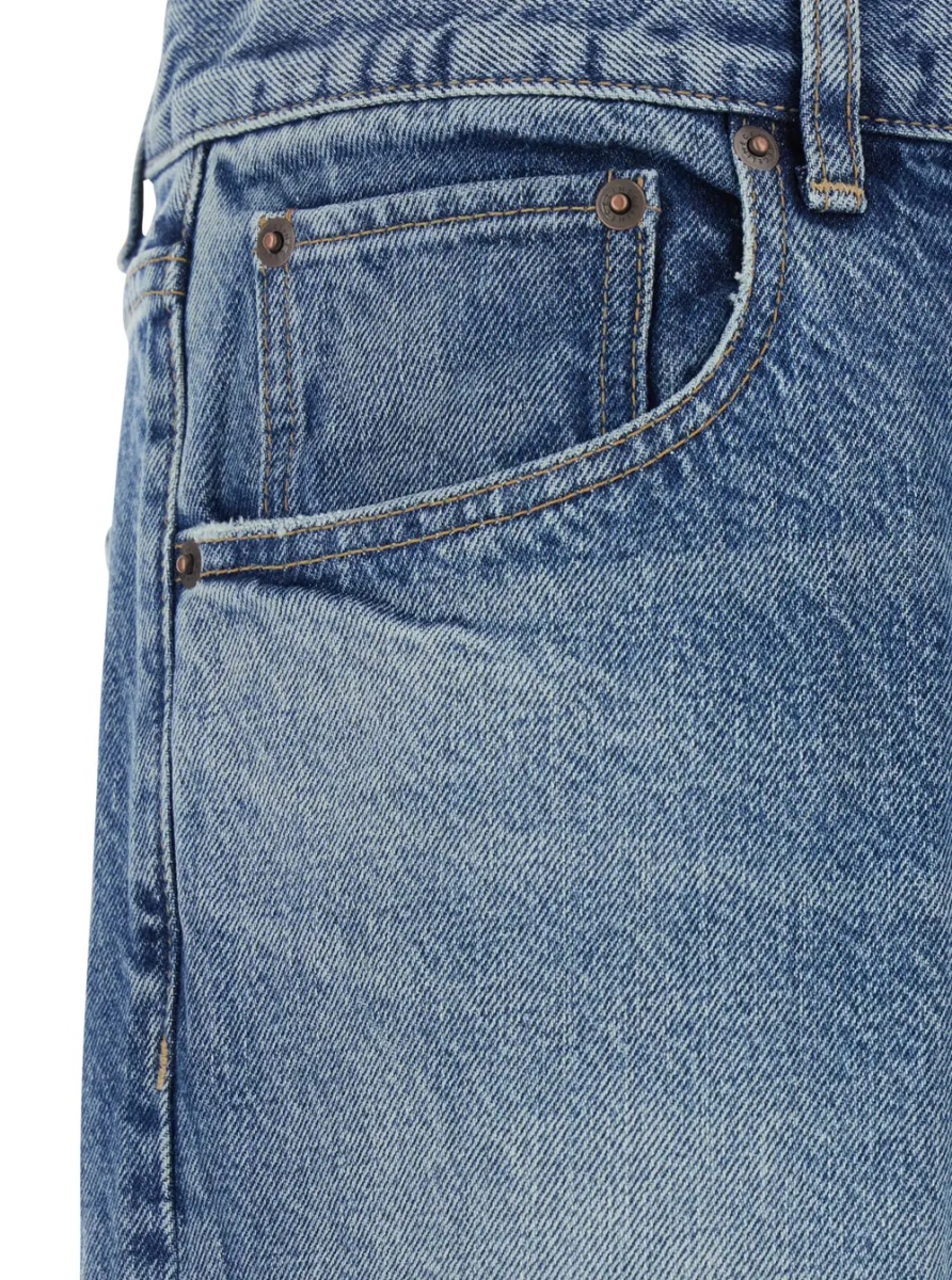 Blugi Boyfriend Jeans with Five-Pocket Design and Logo Patch on the Back in Blue Denim for Men - Img 3