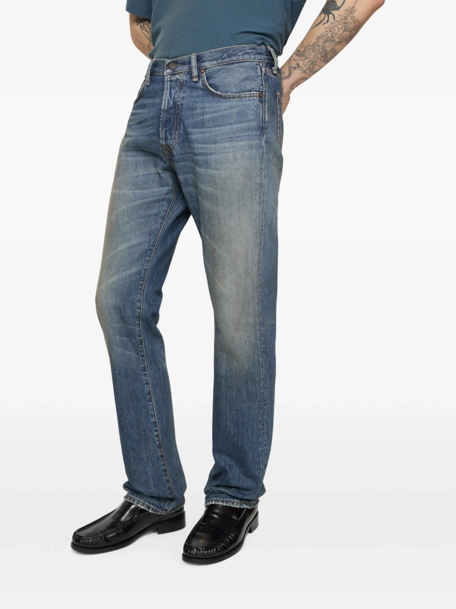 Blugi drepti Acne Studios albastri din bumbac organic - Img 4