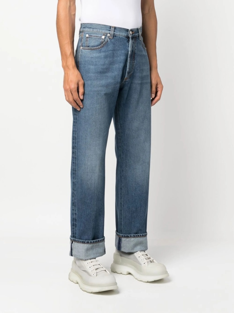Blugi drepti Alexander McQueen albastri din bumbac - Img 3