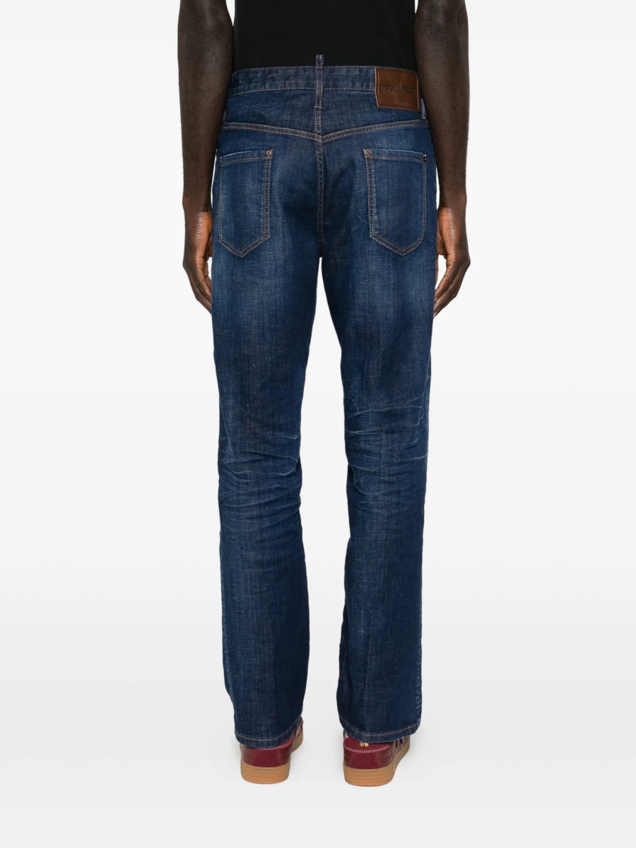 Blugi drepti DSQUARED2 albastri din piele si bumbac - Img 4