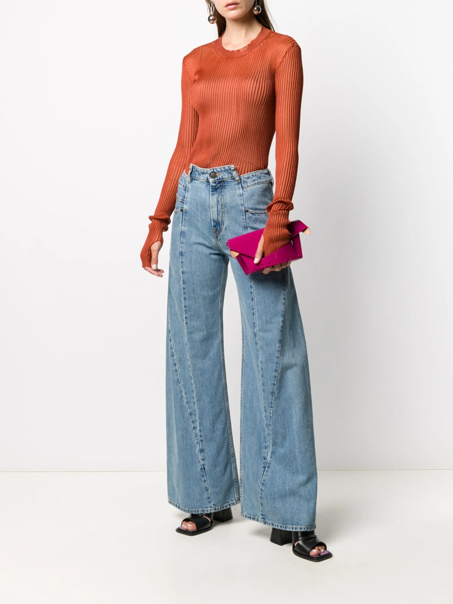 Blugi evazati Maison Margiela albastri din bumbac - Img 2