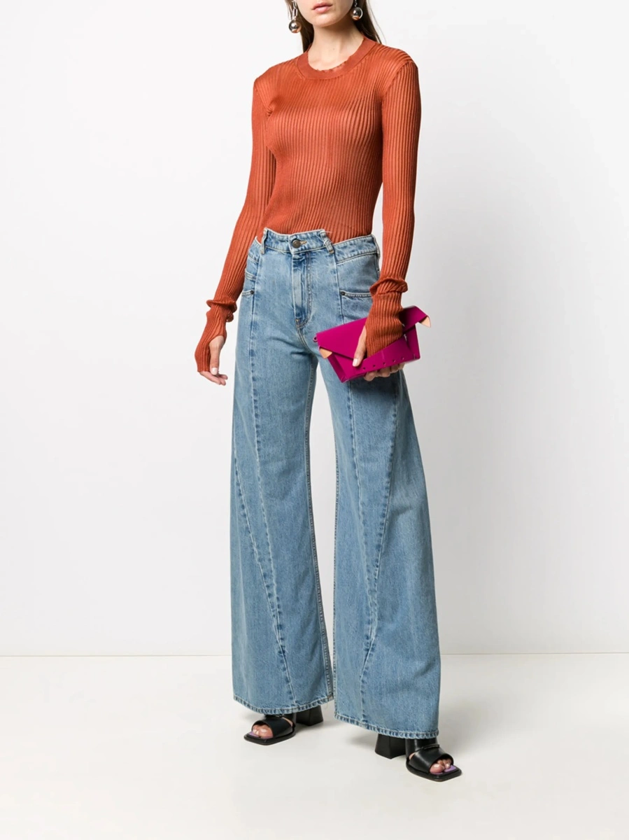 Blugi evazati Maison Margiela albastri din bumbac - Img 2