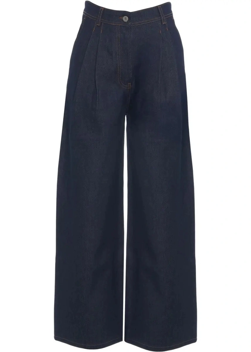 Blugi evazati MKDT Studio albastri din denim - Img 2