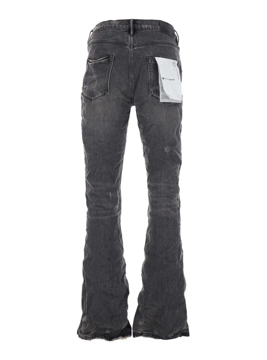 Blugi Flared Jeans with Crumpled Effect in Black Denim for Men - Img 2