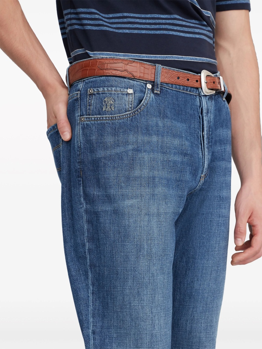 Blugi slim fit Brunello Cucinelli albastri - Img 5