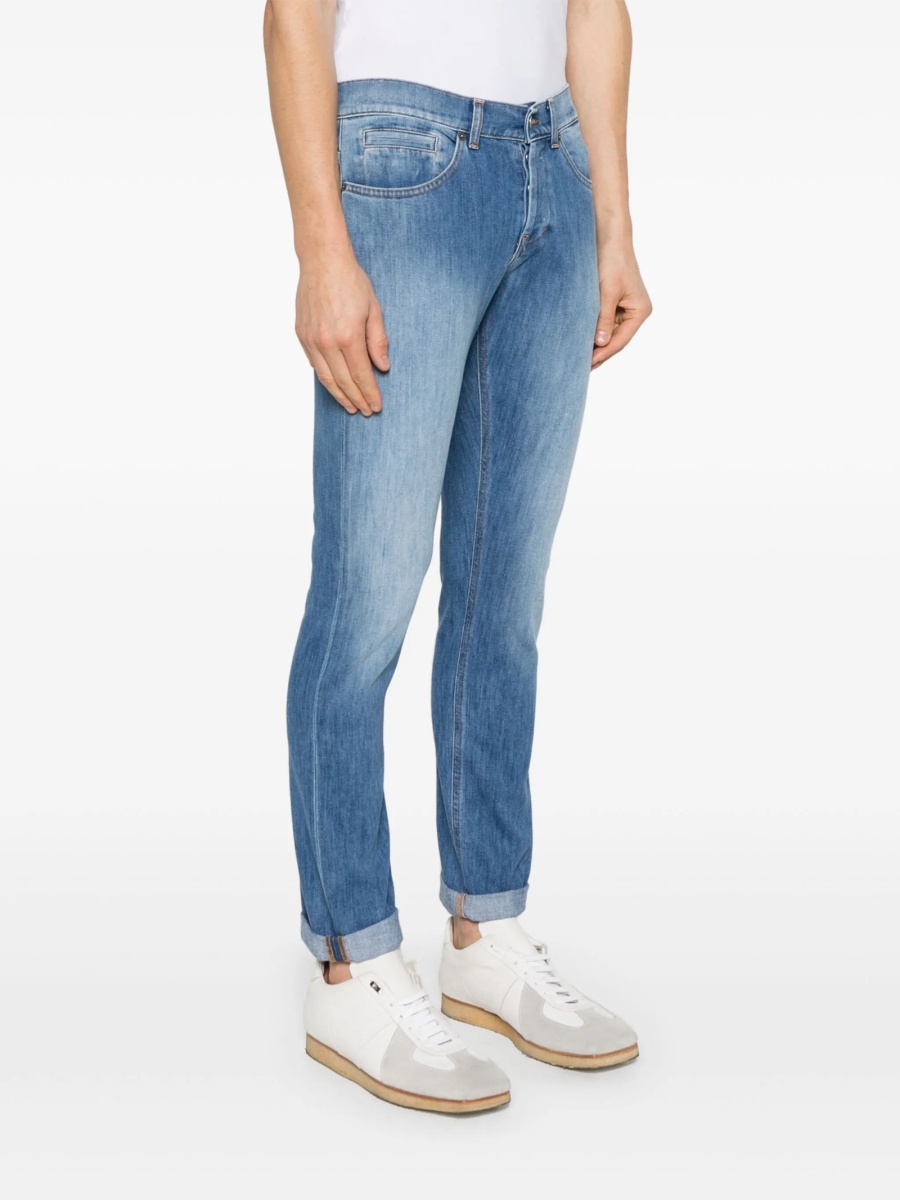 Blugi slim fit Dondup albastri din bumbac si multiester - Img 3
