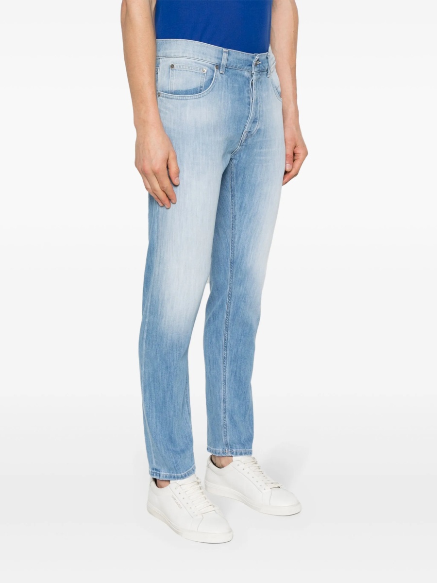 Blugi slim fit Dondup albastri din multiester si bumbac - Img 3
