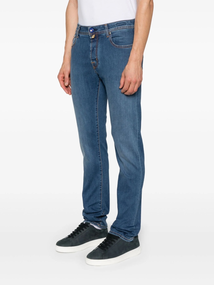 Blugi slim fit Jacob Cohen albastri din multiester si spandex/elastan - Img 3