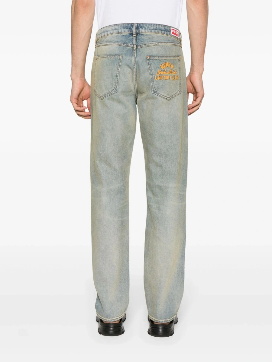 Blugi slim fit Kenzo albastri din bumbac - Img 4