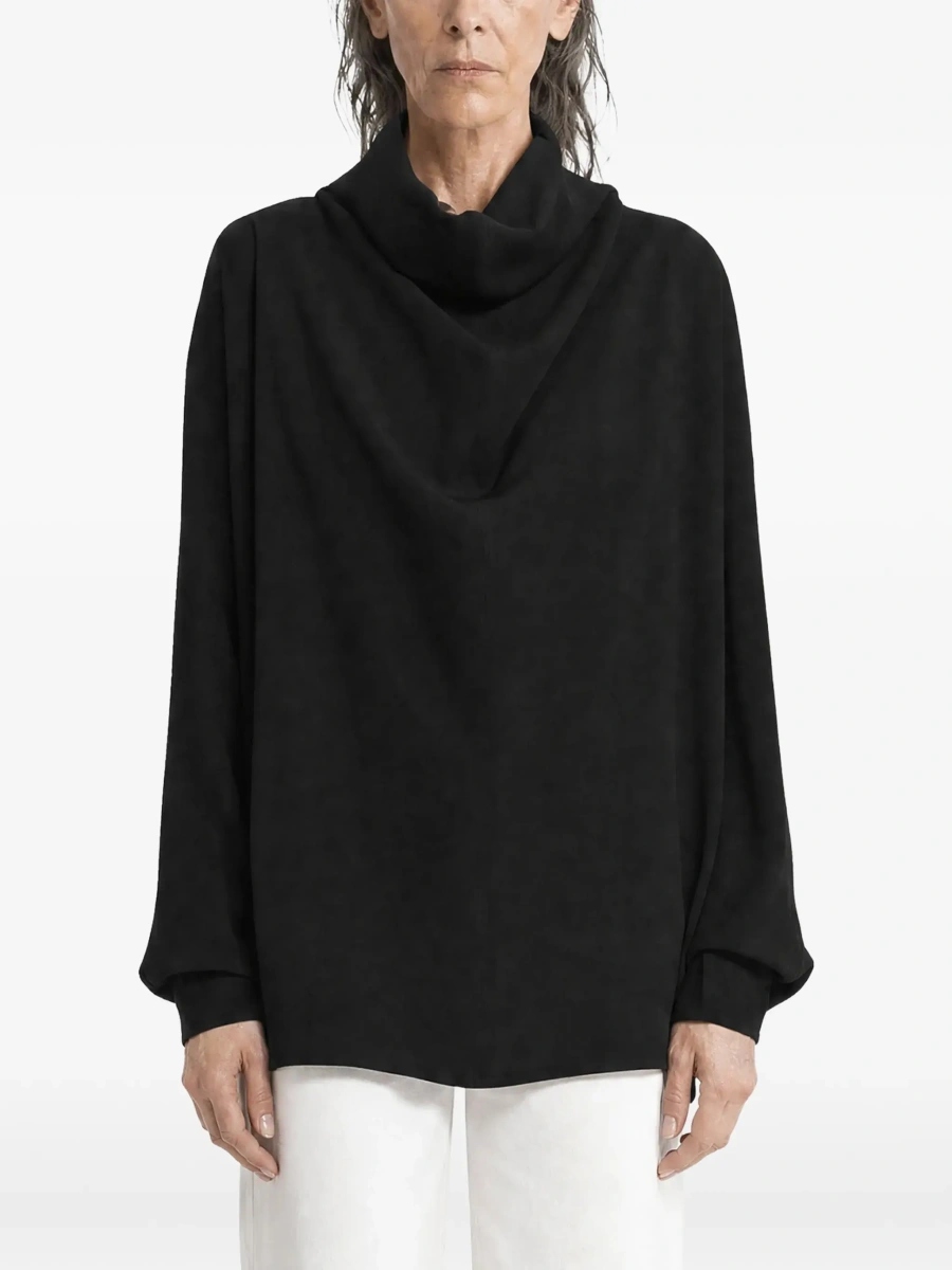 Bluza TOTÊME Black Blouse with Cowl Neck in Viscose Blend for Women - Img 6