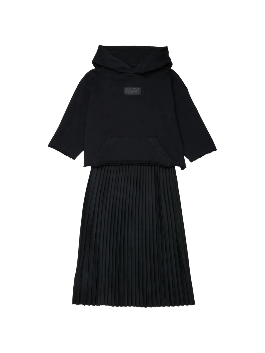 Bluza trening Black Sleeveless dress with matching crop hoodie in blend wool stretch girl - Img 7