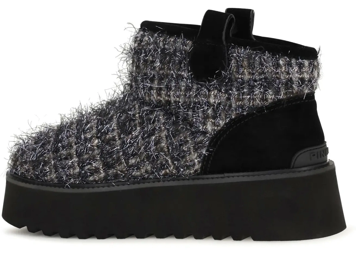 Bocanci casual Pinko gri din tweed si lurex - Img 3
