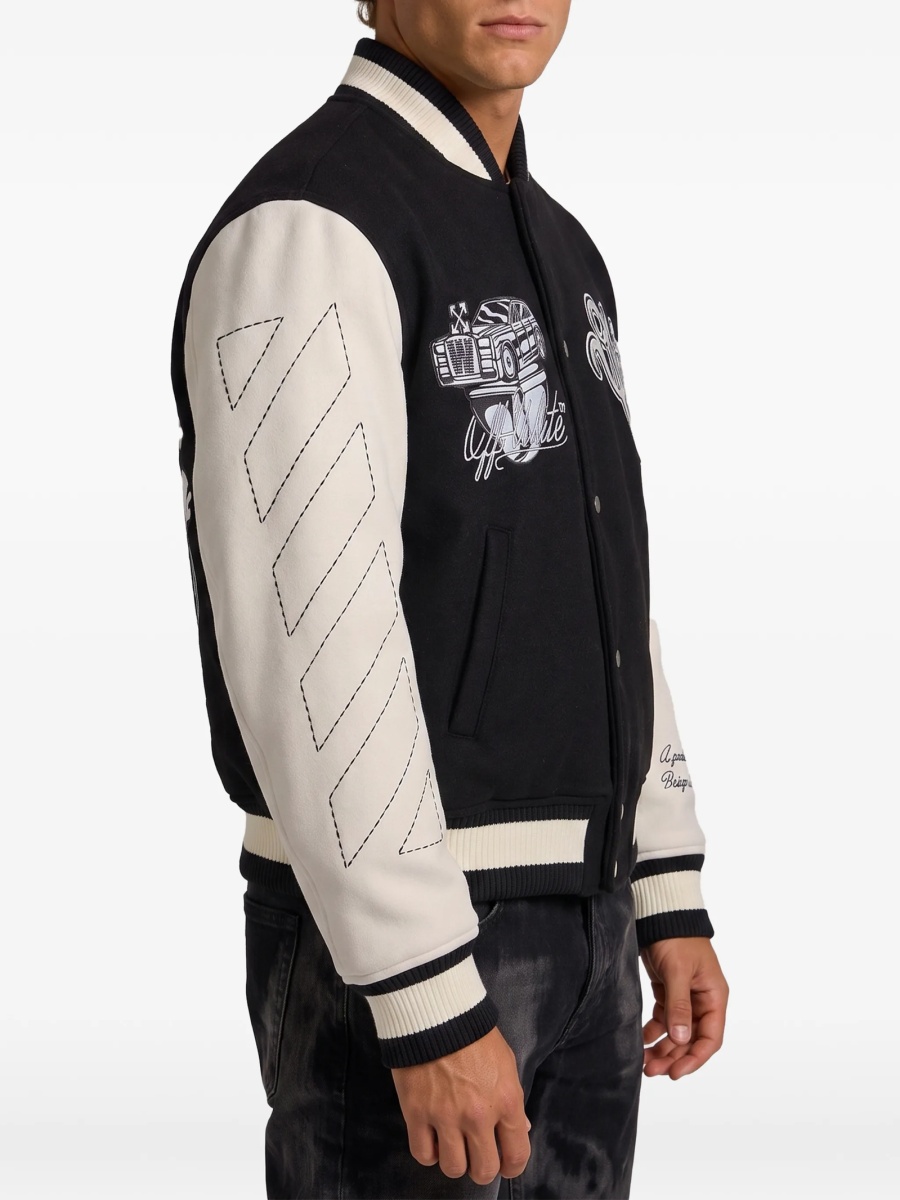 Bomber jacket Off-White neagra din lana si poliamida - Img 2