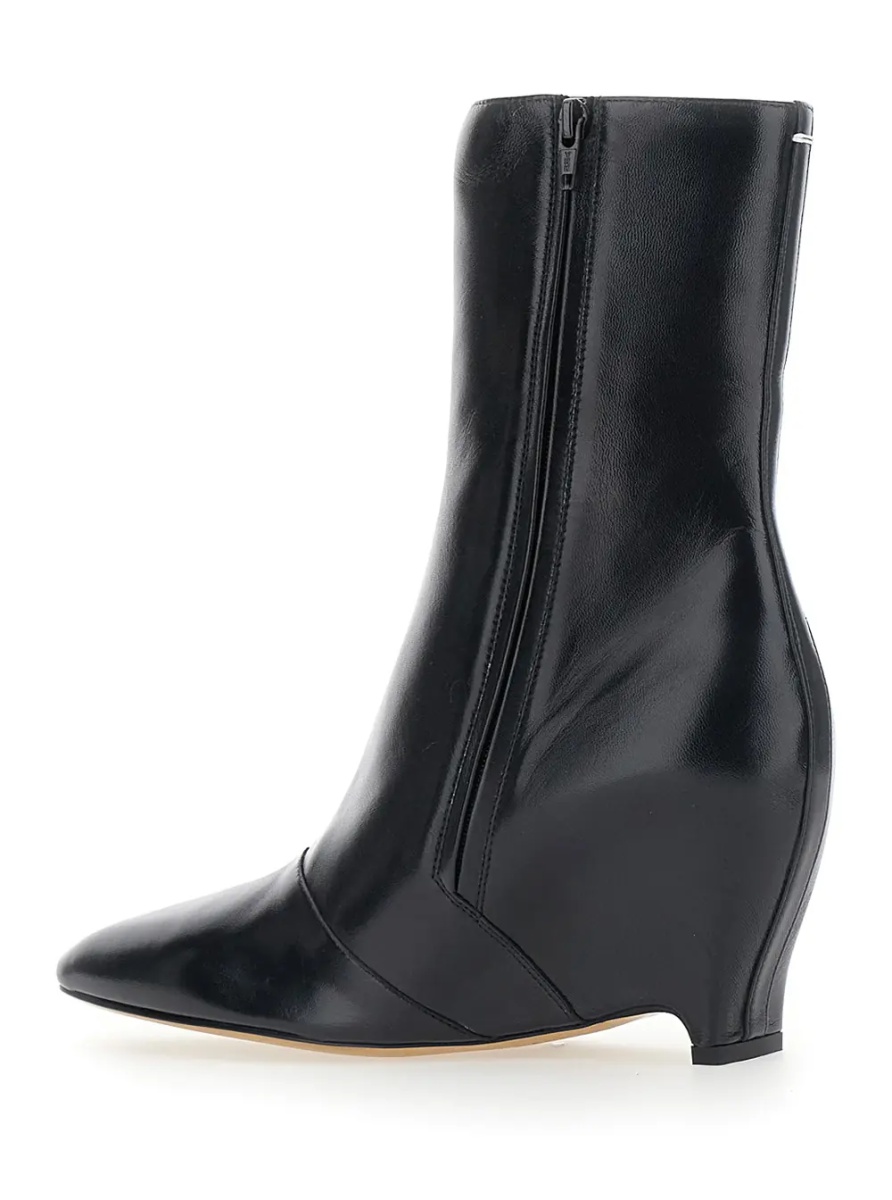 Botine Black Pointed Ankle Boots with Heel and Side Zip Closure in Leather for Women - Img 3