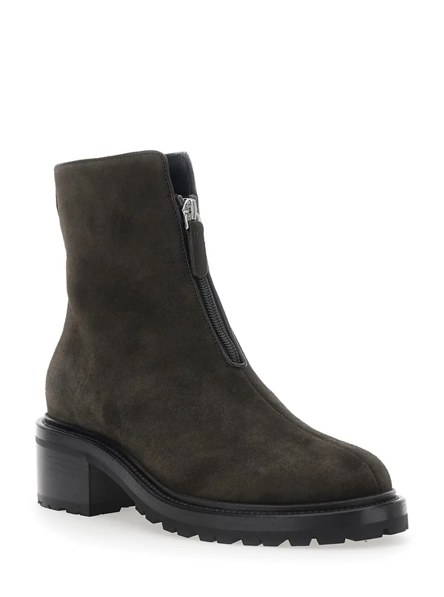 Botine Brown Low-heeled ankle boots with front zip closure in suede for women - Img 2