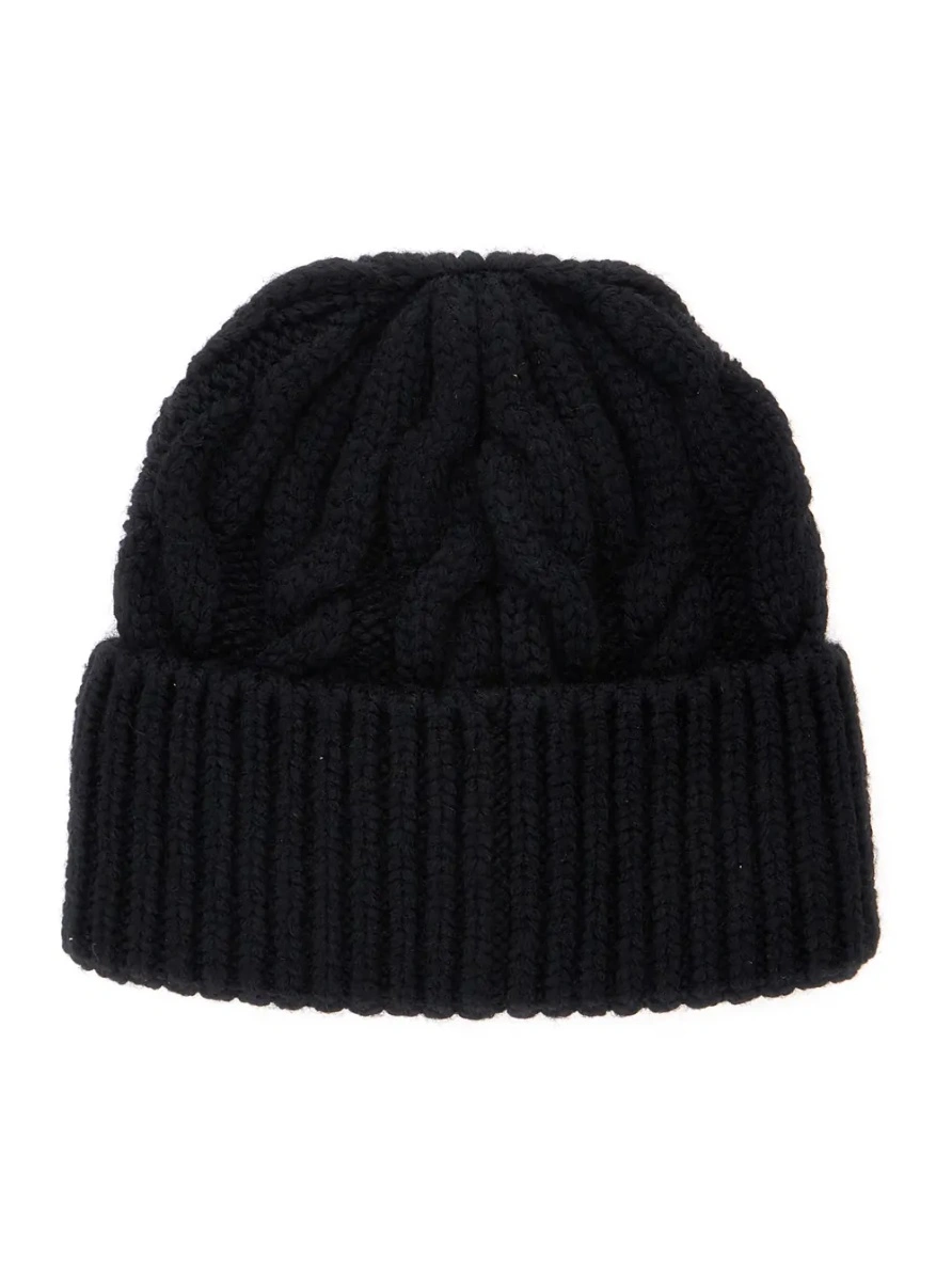Caciula Black Beanie with logo patch on the front and cable-knit design in wool blend for women - Img 2