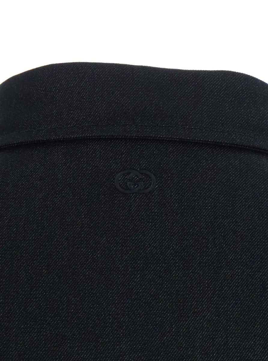 Camasa Black Shirt with pointed collar and tone-on-tone GG logo on the back in Denim for Men - Img 3