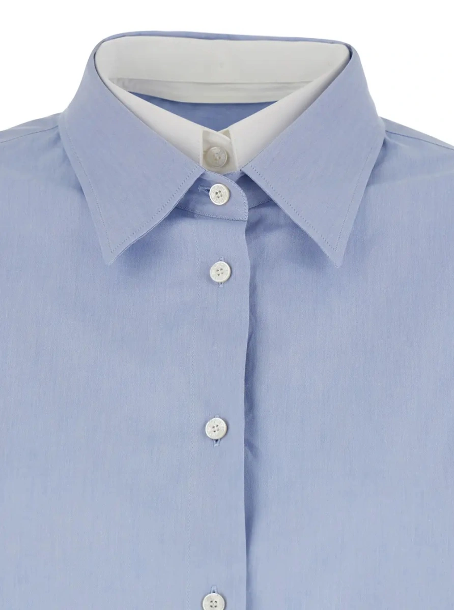 Camasa Blue Shirt 'SITARA MELANGE COTTON SHIRTING' with Classic Collar and Long Sleeves in Cotton for Women - Img 3