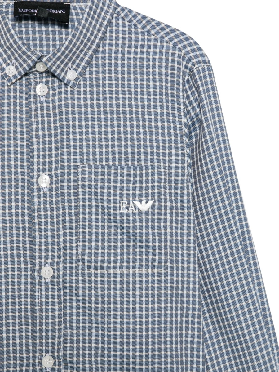 Camasa Blue Shirt with logo embroidery on the front and all-over check motif in cotton for boy - Img 5