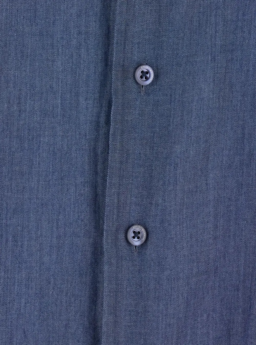 Camasa blue shirt with Pointed collar in cotton denim for men - Img 3