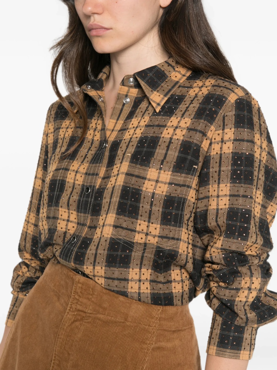 Camasa casual Barbellino check pattern Shirt with all-over micro rhinestones - Img 7