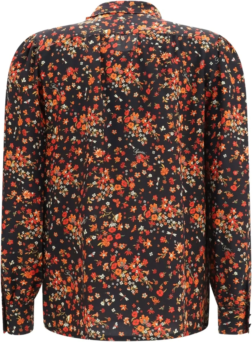Camasa casual Silk Flora print Shirt with neck bow - Img 4
