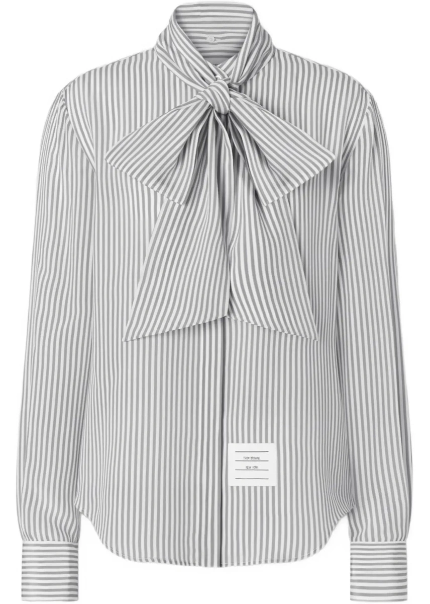 Camasa casual Thom Browne gri din matase - Img 8