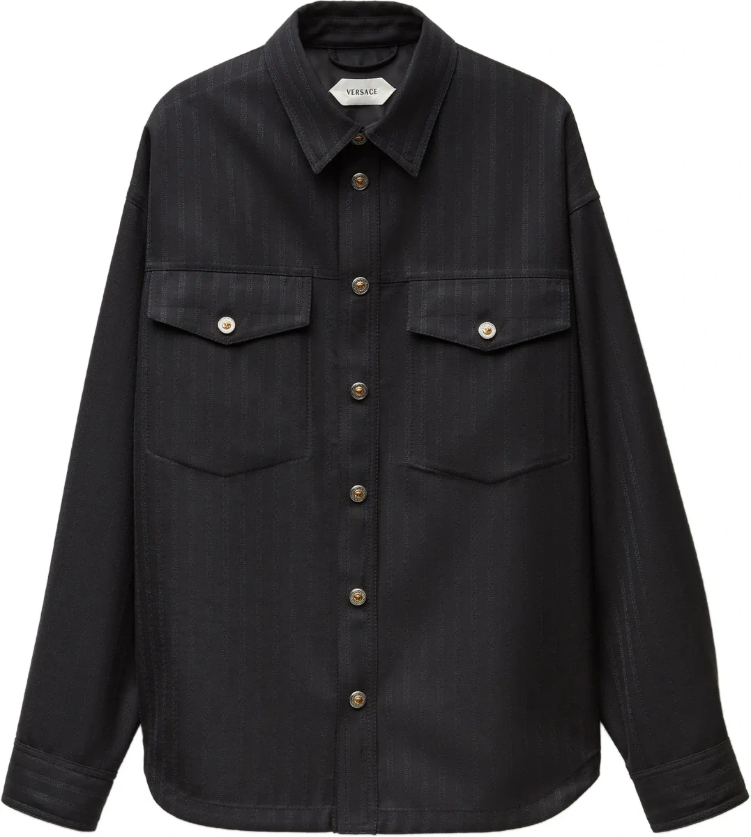 Camasa casual Versace 'Greca' neagra din jacquard si lana - Img 5