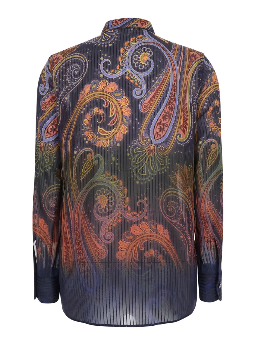 Camasa Multicolor Shirt with classic collar and paisley motif all-over in tech fabric for women - Img 2